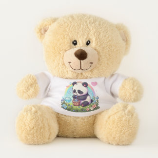 Cute Panda and Rainbow Teddy Bear