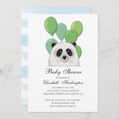 Cute panda Animal Blue  green boy baby shower Invitation