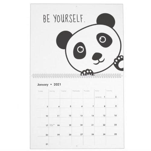 Cute Panda Animal Motivation Inspiration Kids Calendar