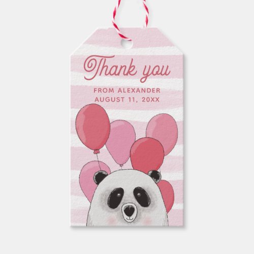 Cute panda animal Pink kids birthday thank you Gift Tags