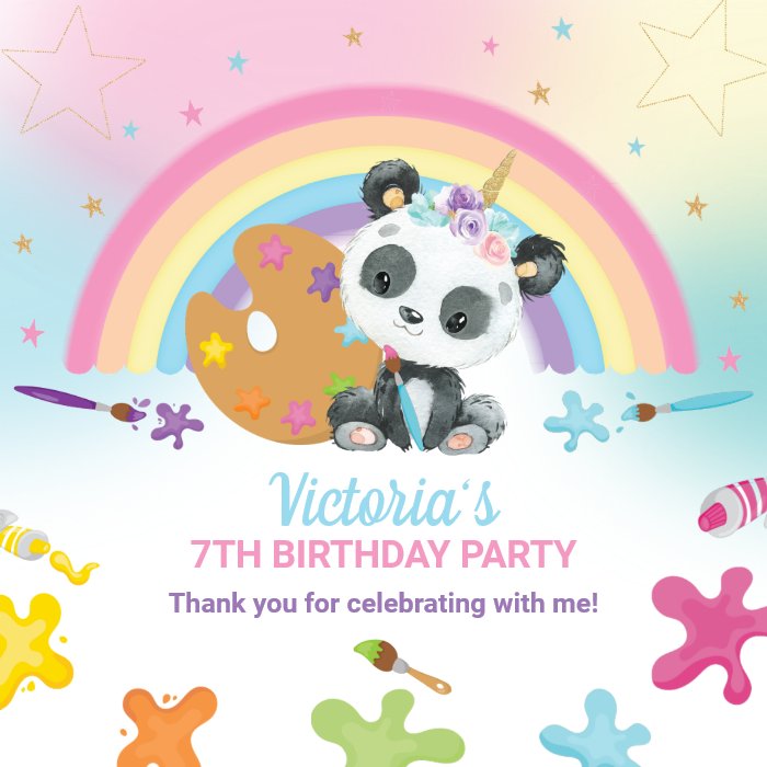 Cute Panda Art Craft Paint Party Rainbow Birthday Napkins