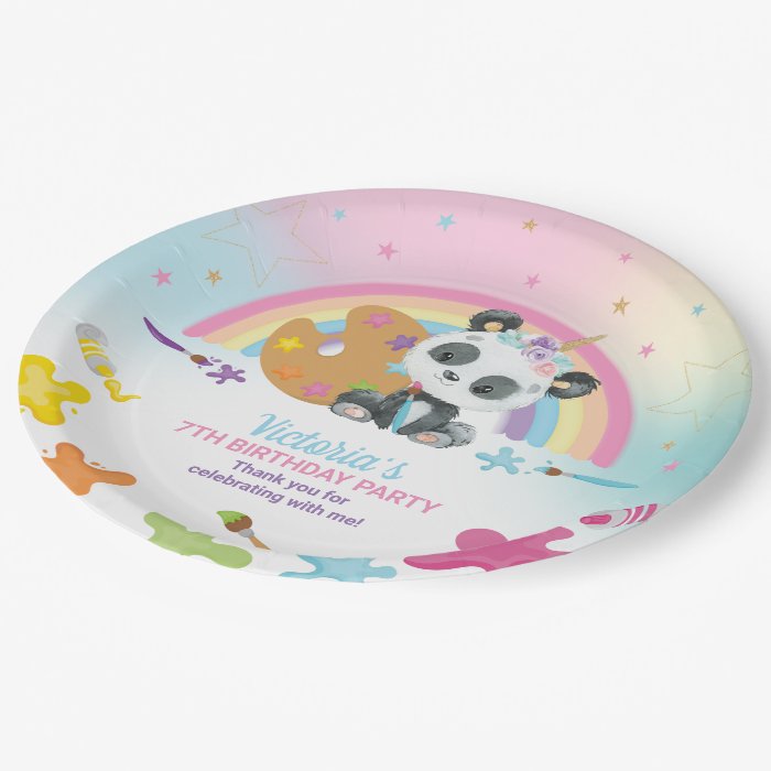 Cute Panda Art Craft Party Rainbow Birthday   Paper Plate