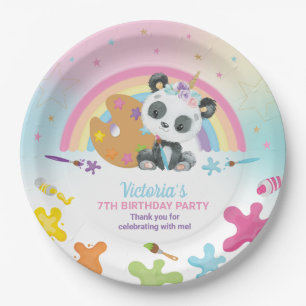 Cute Panda Art Craft Party Rainbow Birthday Paper Plates