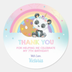 472 Personalised Cute Panda Bear Zoo Thank You Birthday Stickers Party Sweets 