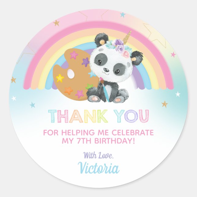 Cute Panda Art Party Birthday Thank You Favor Classic Round Sticker (Front)