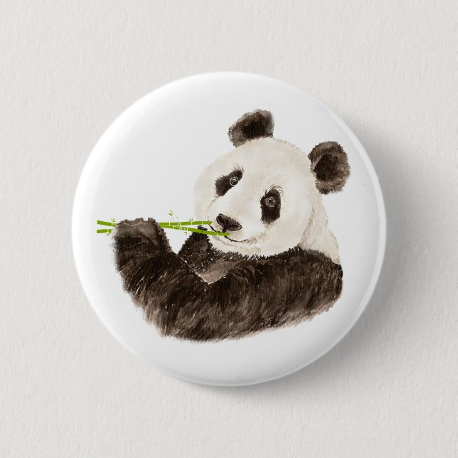 Cute Panda, Asian Bear, Watercolor Animal Button (Front)