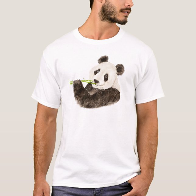 Cute Panda, Asian Bear, Watercolor Animal T-Shirt (Front)