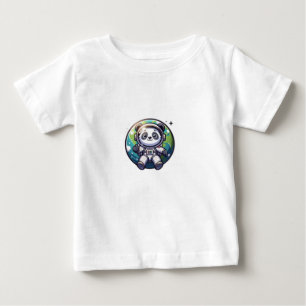 cute Panda Astronaut Floating in front earth Baby T-Shirt