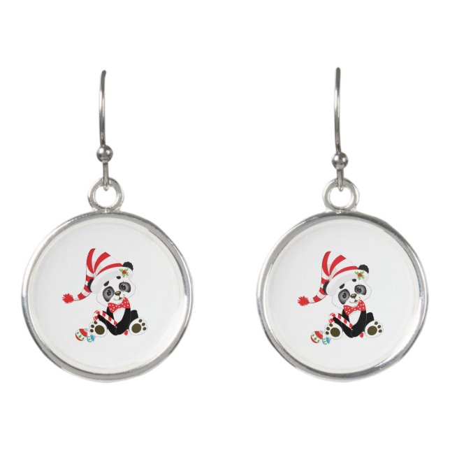 Cute Panda at Christmas Earrings (Front)