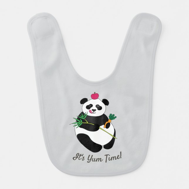 Cute Panda Baby Bib - It's Yum Time (gray)  (Front)
