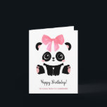 Cute panda baby girl Happy Birthday  Card<br><div class="desc">Cute panda baby girl Happy Birthday Greeting Card. Kawaii style black and white panda bear with pink ribbon. Personalized text.</div>
