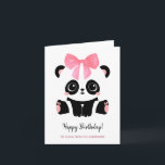 Cute panda baby girl Happy Birthday  Card<br><div class="desc">Cute panda baby girl Happy Birthday Greeting Card. Kawaii style black and white panda bear with pink ribbon. Personalized text.</div>