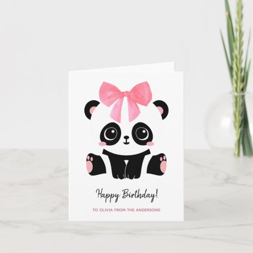 Cute panda baby girl Happy Birthday  Card