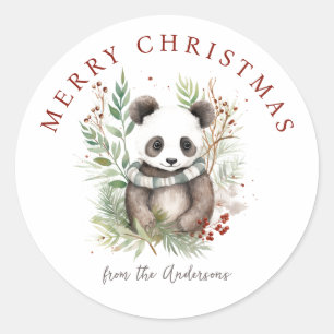 Cute Panda Baby Rustic chic Christmas botanicals Classic Round Sticker
