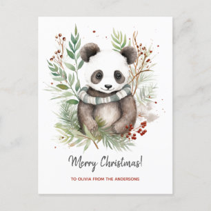 Cute Panda Baby Rustic Christmas botanicals Holiday Postcard