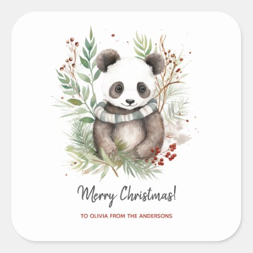 Cute Panda Baby Rustic Christmas botanicals Square Sticker