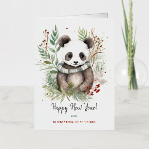 Cute Panda Baby Rustic winter botanicals Foil Greeting Card