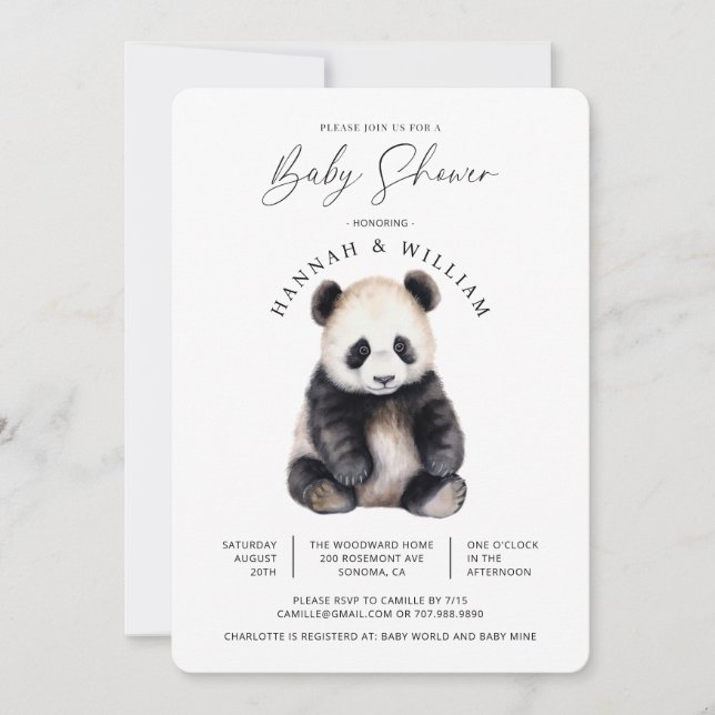 Cute Panda Baby Shower Gender Neutral  Invitation (Front)