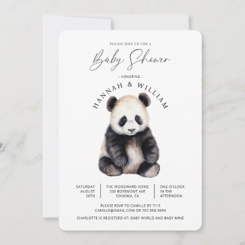 Cute Panda Baby Shower Gender Neutral  Invitation