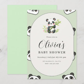Cute Panda Baby Shower Green Botanical Panda Theme Invitation