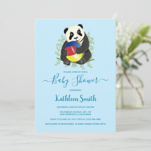 Cute Panda Baby Shower Modern Light Blue Sweet Invitation