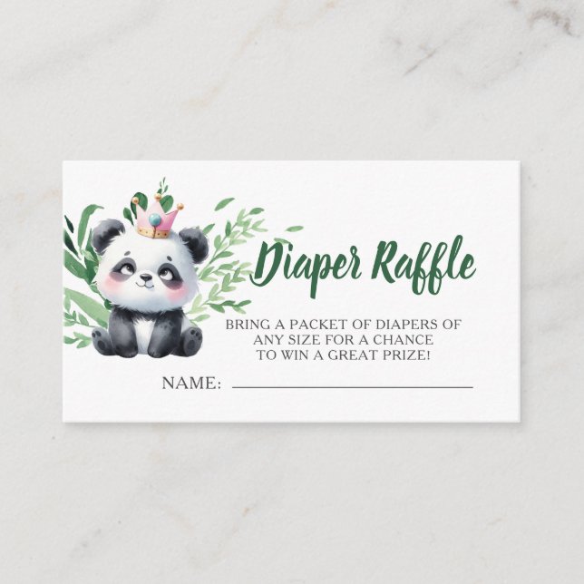 Cute Panda Baby Shower Watercolor Diaper Raffle Enclosure Card (Front)
