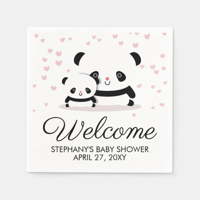 Cute Panda Baby Shower Welcome Napkins (Front)
