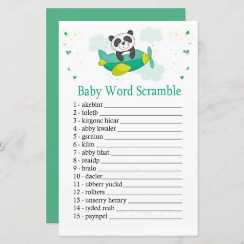 Cute panda Baby word scramble game
