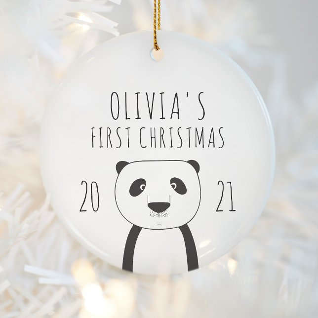 Cute Panda Babys First Christmas Black White Ceramic Ornament (Creator Uploaded)