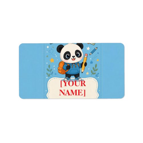 Cute Panda Back to School Supplies Label