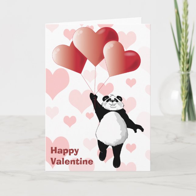 Cute Panda & Balloons Valentine Card (Front)