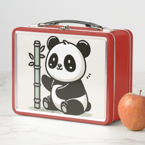 Cute Panda Bamboo Art Metal Lunch Box