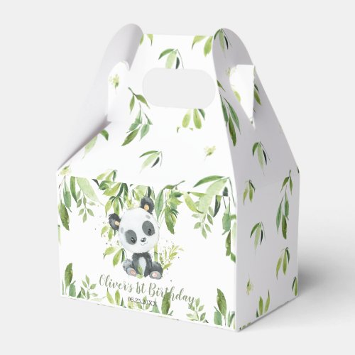 Cute Panda Bamboo Greenery 1st First Birthday Favor Boxes