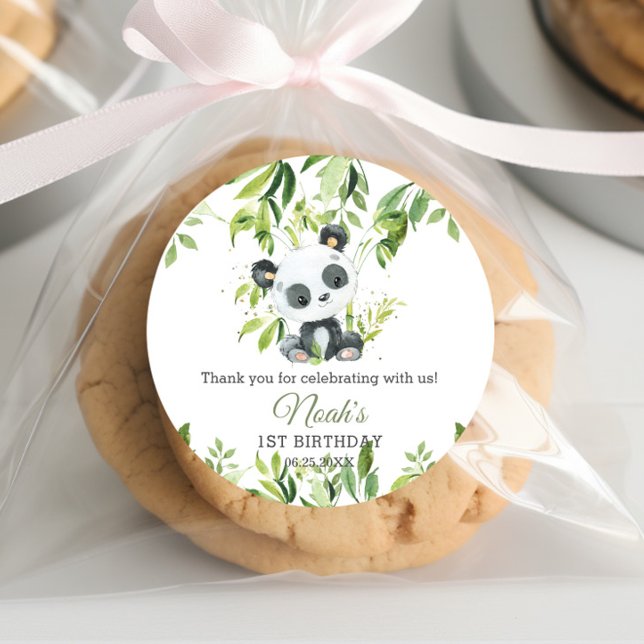 Cute Panda Bamboo Greenery Baby Shower Birthday Classic Round Sticker (Creator Uploaded)