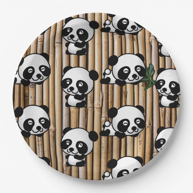 Cute Panda & Bamboo Print Paper Plate (Front)
