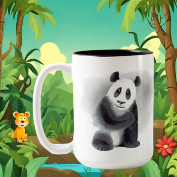 Cute Panda Bear Add Monogram  Two-tone Coffee Mug by DoodlesGifts at Zazzle