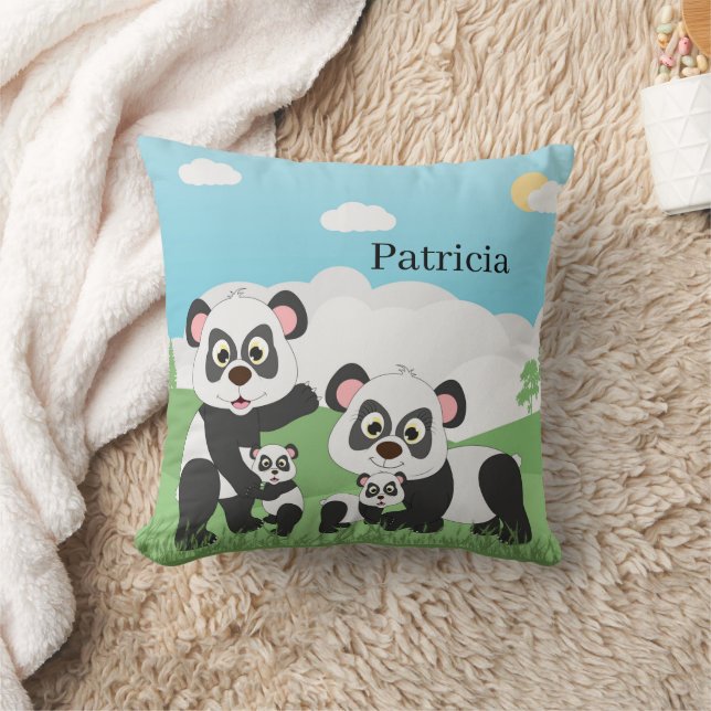 cute panda bear add name decor throw pillow (Blanket)