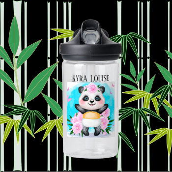 Cute Panda Bear Add Name Kids Water Bottle by DoodlesGifts at Zazzle