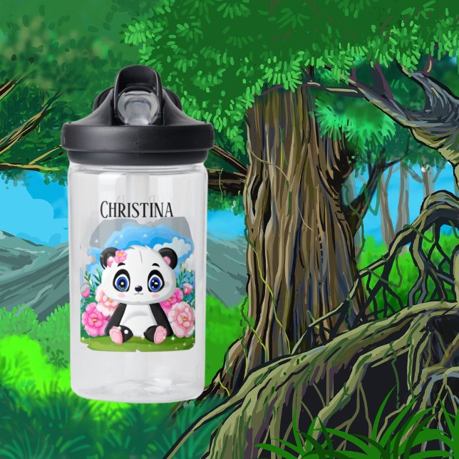 cute Panda bear add name kids Water Bottle (Creator Uploaded)