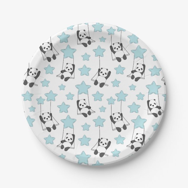 Cute Panda Bear Among The Stars | Baby Paper Plates (Front)