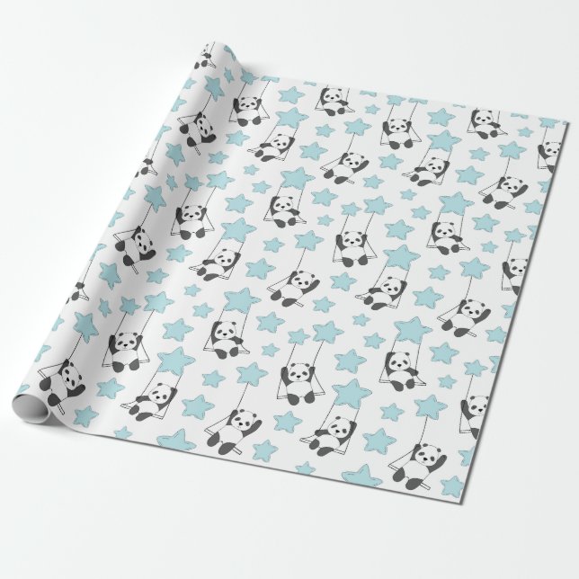 Cute Panda Bear Among The Stars | Baby Wrapping Paper (Unrolled)