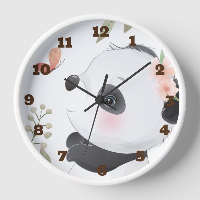 Cute Panda Bear and Butterfly Clock (Front)
