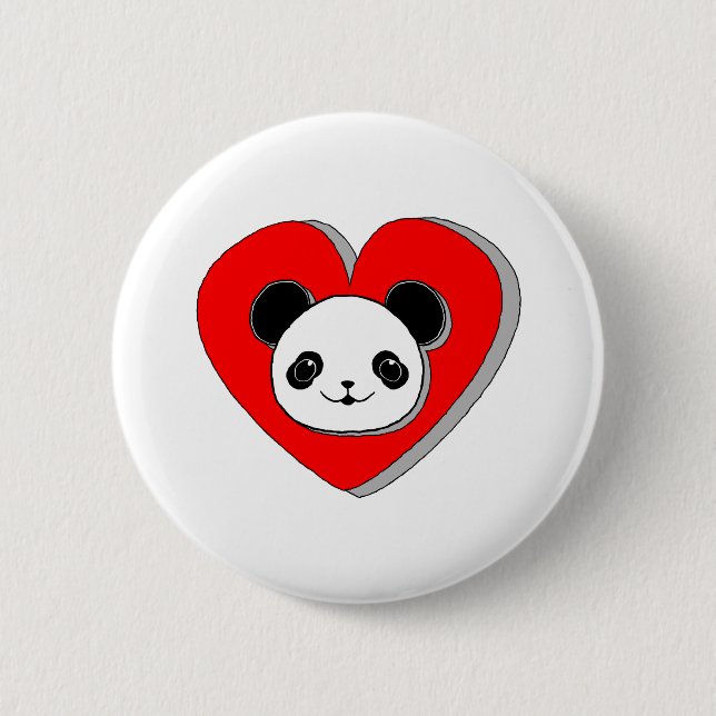 Cute Panda Bear And Red Heart Drawing Button (Front)