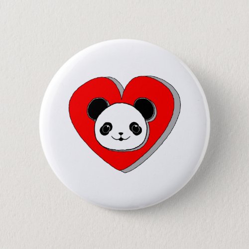 Cute Panda Bear And Red Heart Drawing Button