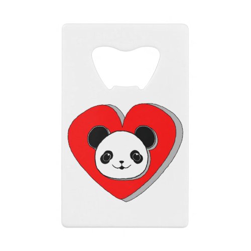 Cute Panda Bear And Red Heart Drawing Credit Card Bottle Opener