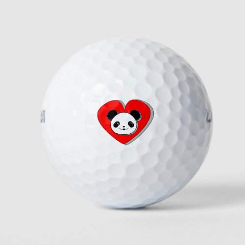 Cute Panda Bear And Red Heart Drawing Golf Balls