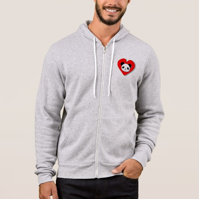 Cute Panda Bear And Red Heart Drawing Hoodie (Front)