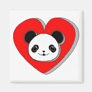 Cute Panda Bear And Red Heart Drawing Magnet