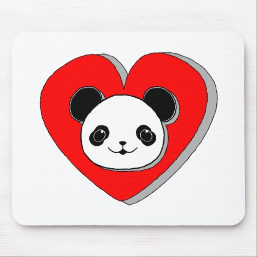 Cute Panda Bear And Red Heart Drawing Mouse Pad
