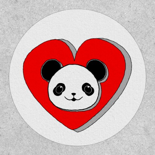 Cute Panda Bear And Red Heart Drawing Patch